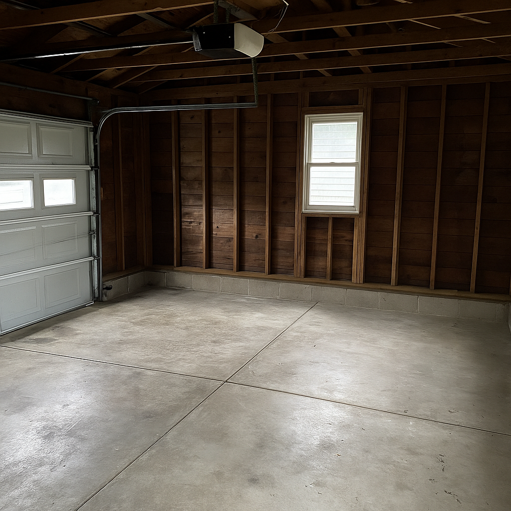 Unfinished garage before renovation
